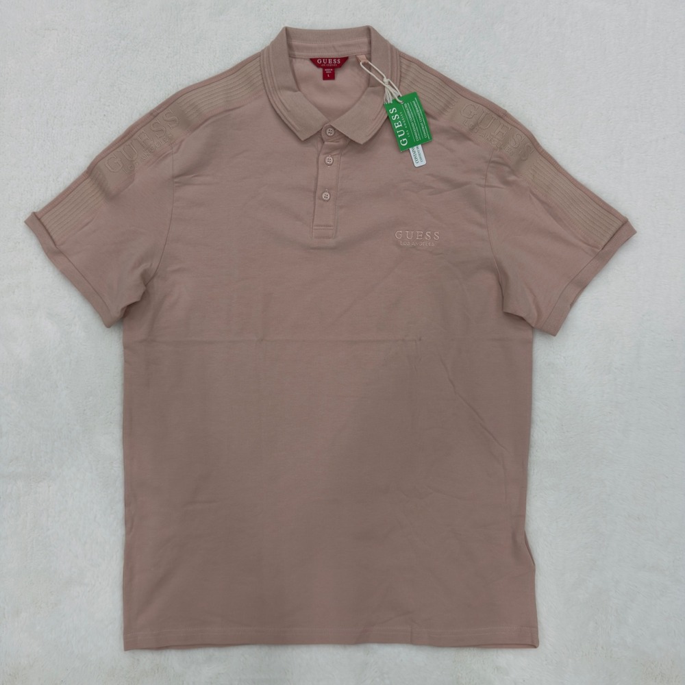 Guess Los Angeles Mens Polo Shirt Dusty Rose Pink Logo Tape Sleeve X3YP09 L